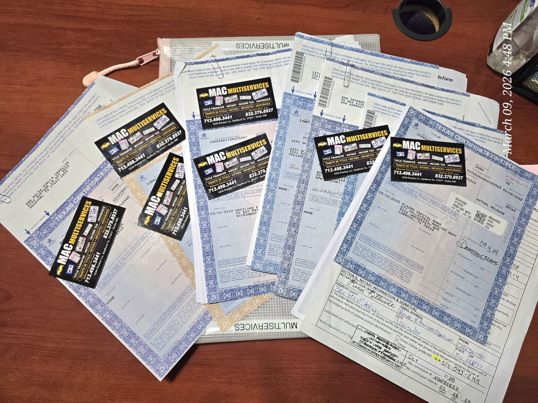 Title and registration documents processed at MAC Multiservices office