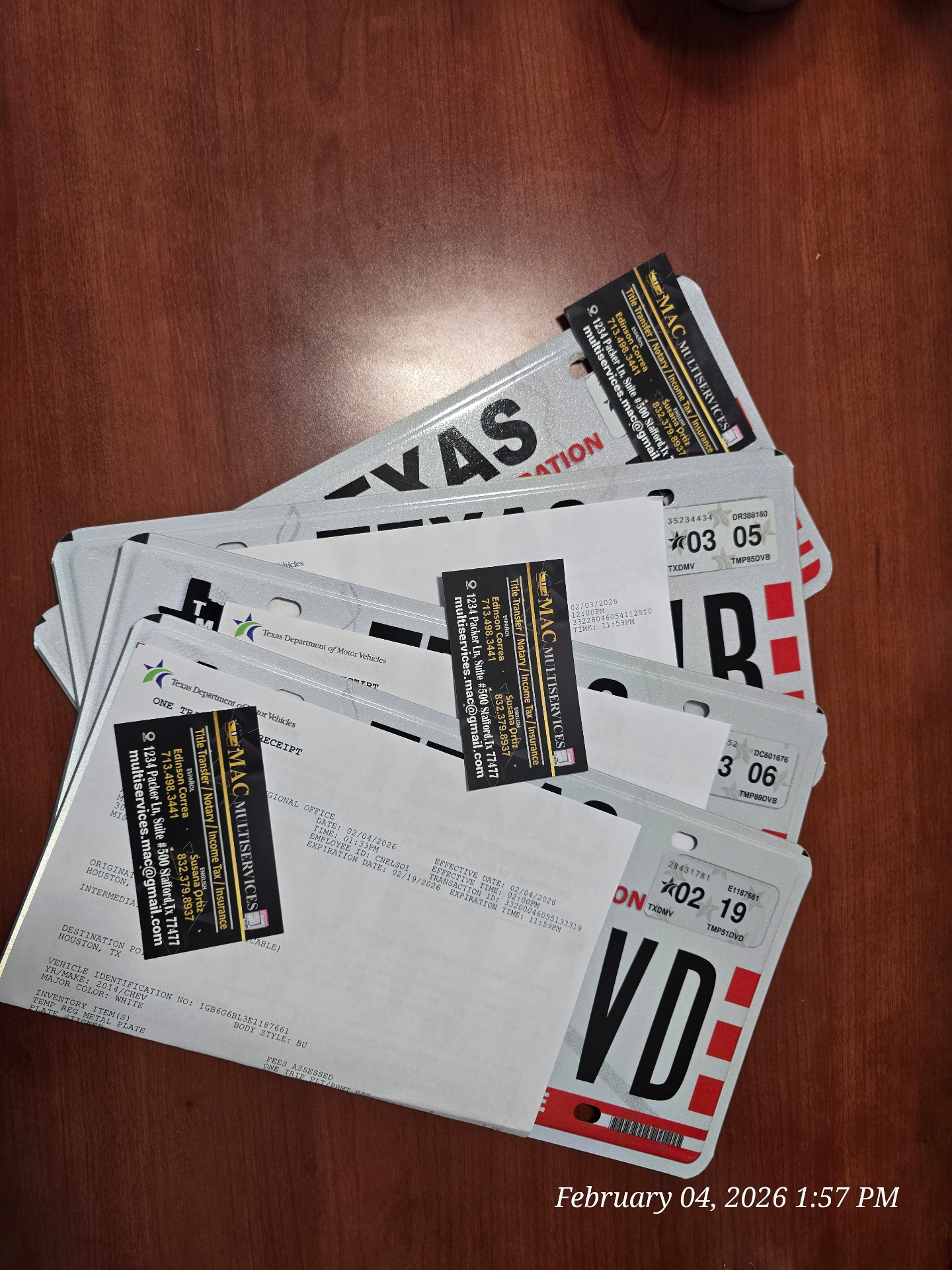 Stack of Texas temporary plates ready for customers